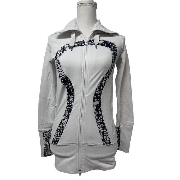 Lululemon Womens White Scuba Hoodie Zip Up Jacket Sz 4 Zip Pockets Logo Hardware - Picture 4 of 15